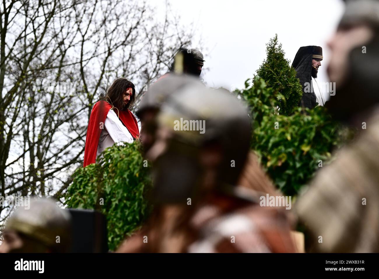Ceska Lipa, Czech Republic. 29th Mar, 2024. Passion play to commemorate the last days of Jesus Christ at Easter was held on March 29, 2024, in the ruins of the Lipy water castle, Ceska Lipa, Czech Republic. Credit: Radek Petrasek/CTK Photo/Alamy Live News Stock Photo