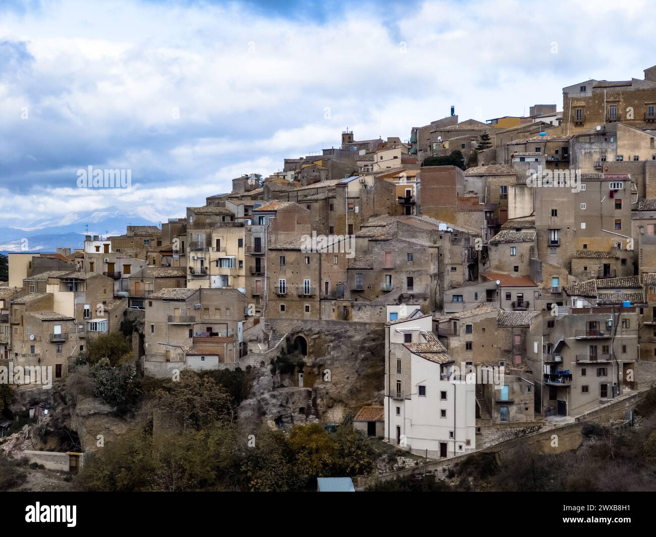 Panoramic view of Calascibetta, Sicily, Italy Stock Photo