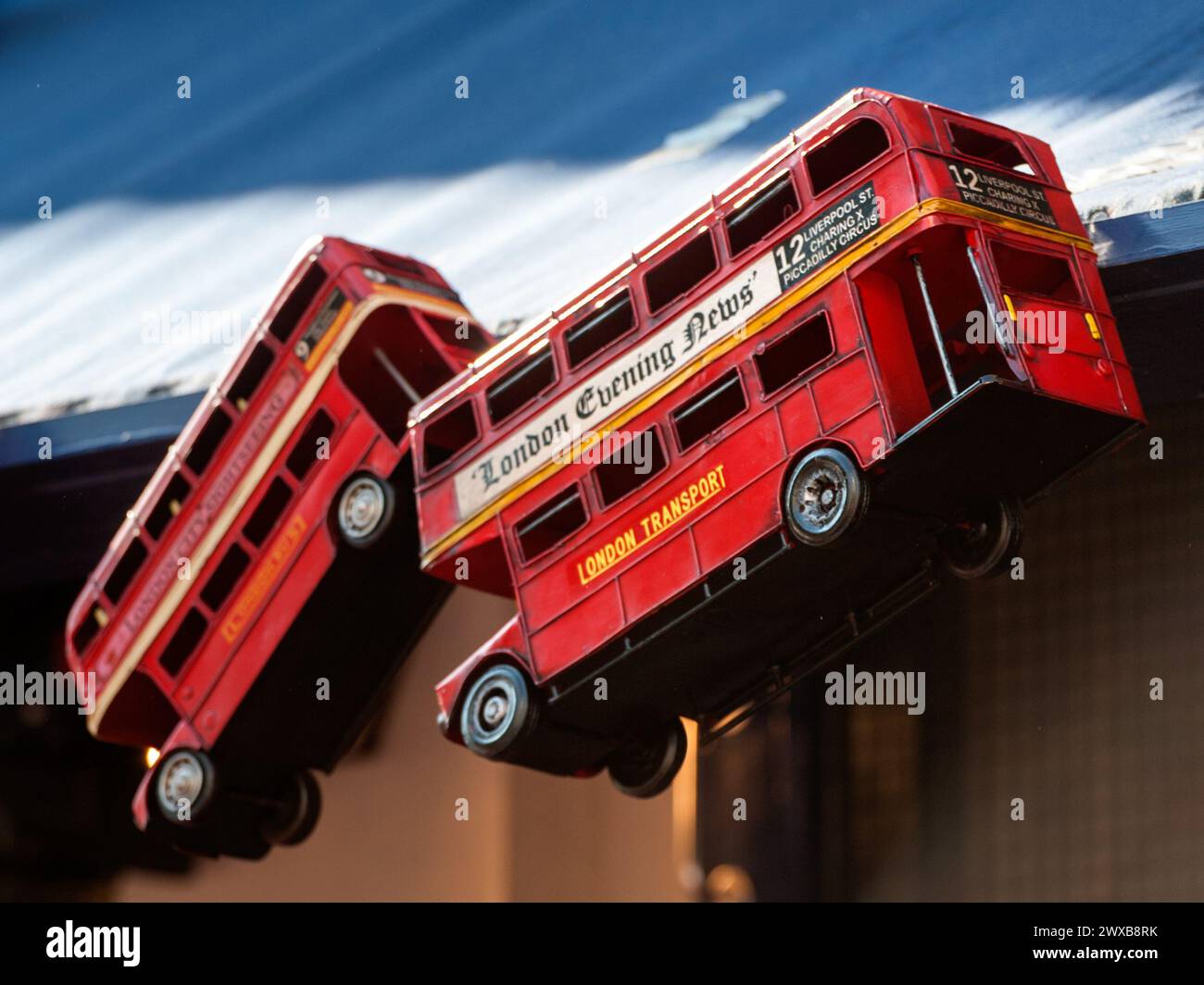 LONDON, UK - OCTOBER 01, 2011:  Souvenir toy Red Routemaster Buses on display at a Street Market Stock Photo