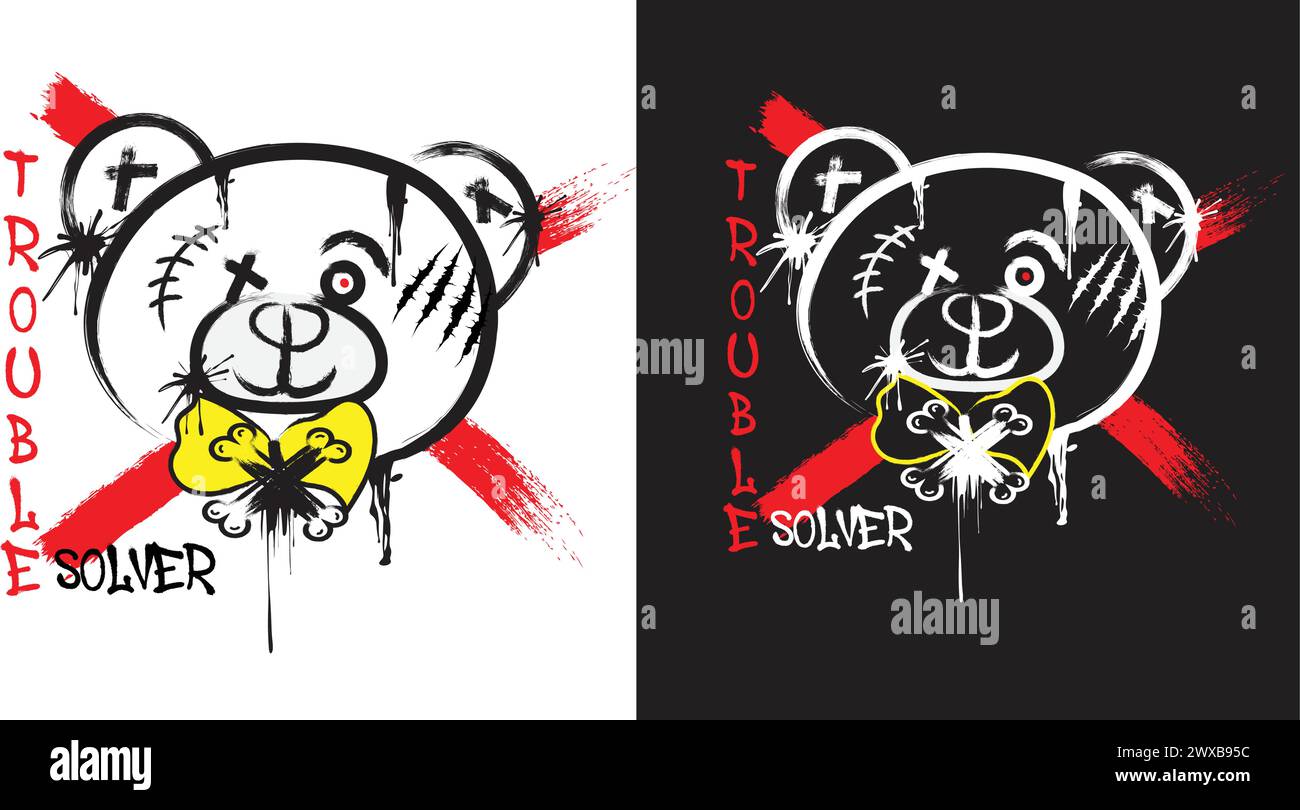 Graffiti teddy bear Illustration, streetwear teddy bear, street style graffiti Art Stock Vector