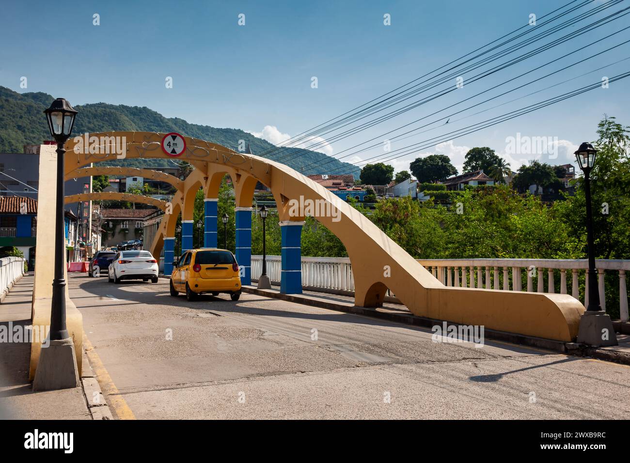 Lopez Bridge over the Guali river in the heritage town of Honda in the Department of Tolima in Colombia Stock Photo