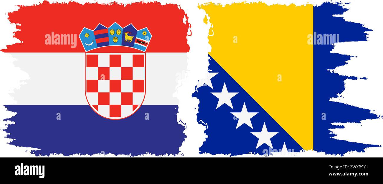 Bosnia and Herzegovina and Croatia grunge flags connection, vector Stock Vector