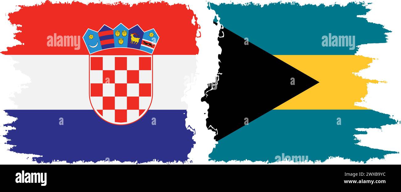 Bahamas and Croatia grunge flags connection, vector Stock Vector