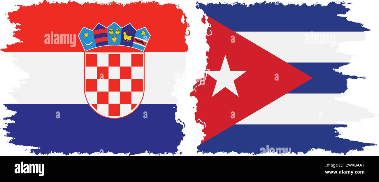 Cuba and Croatia grunge flags connection, vector Stock Vector
