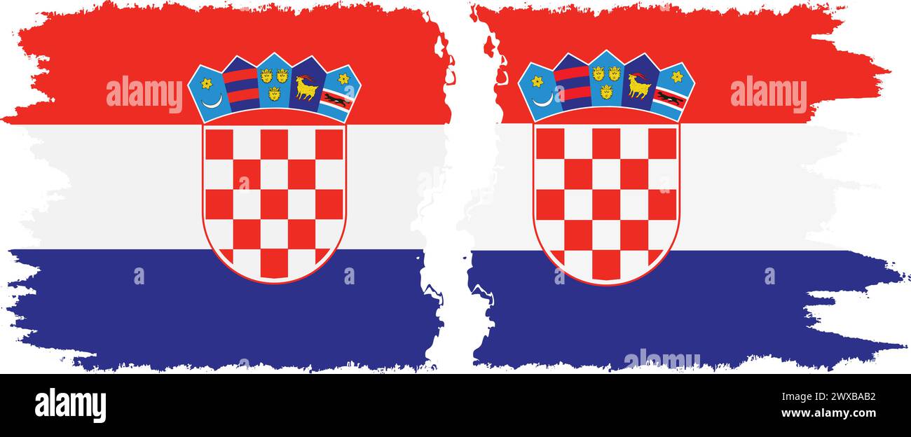 Croatia and Croatia grunge flags connection, vector Stock Vector