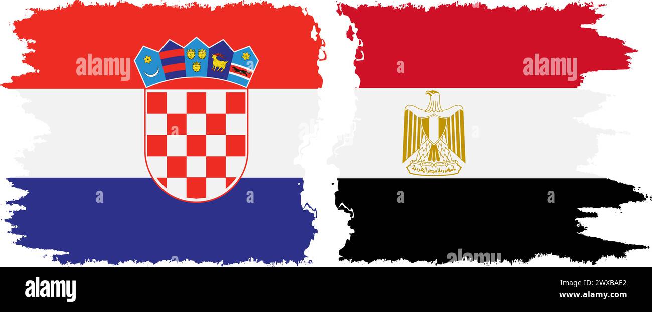 Egypt and Croatia grunge flags connection, vector Stock Vector