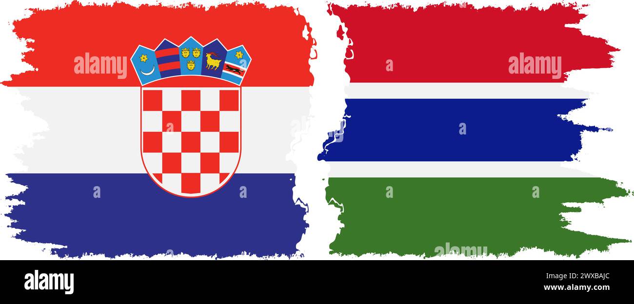 Gambia and Croatia grunge flags connection, vector Stock Vector