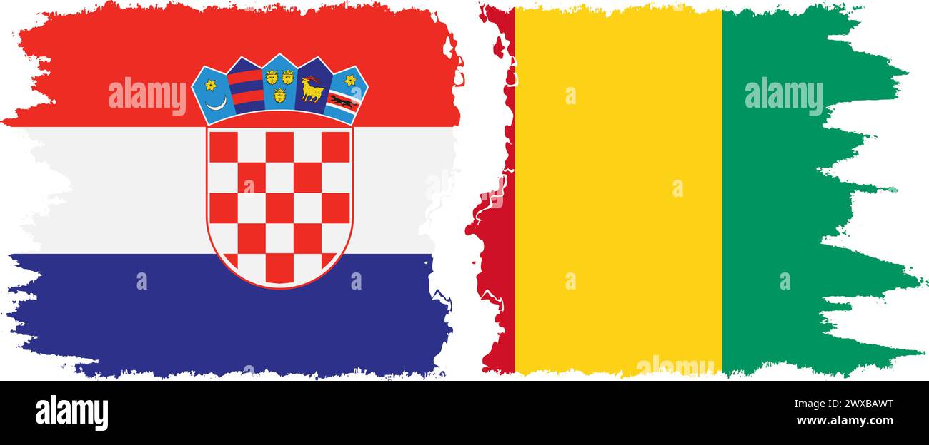 Guinea and Croatia grunge flags connection, vector Stock Vector