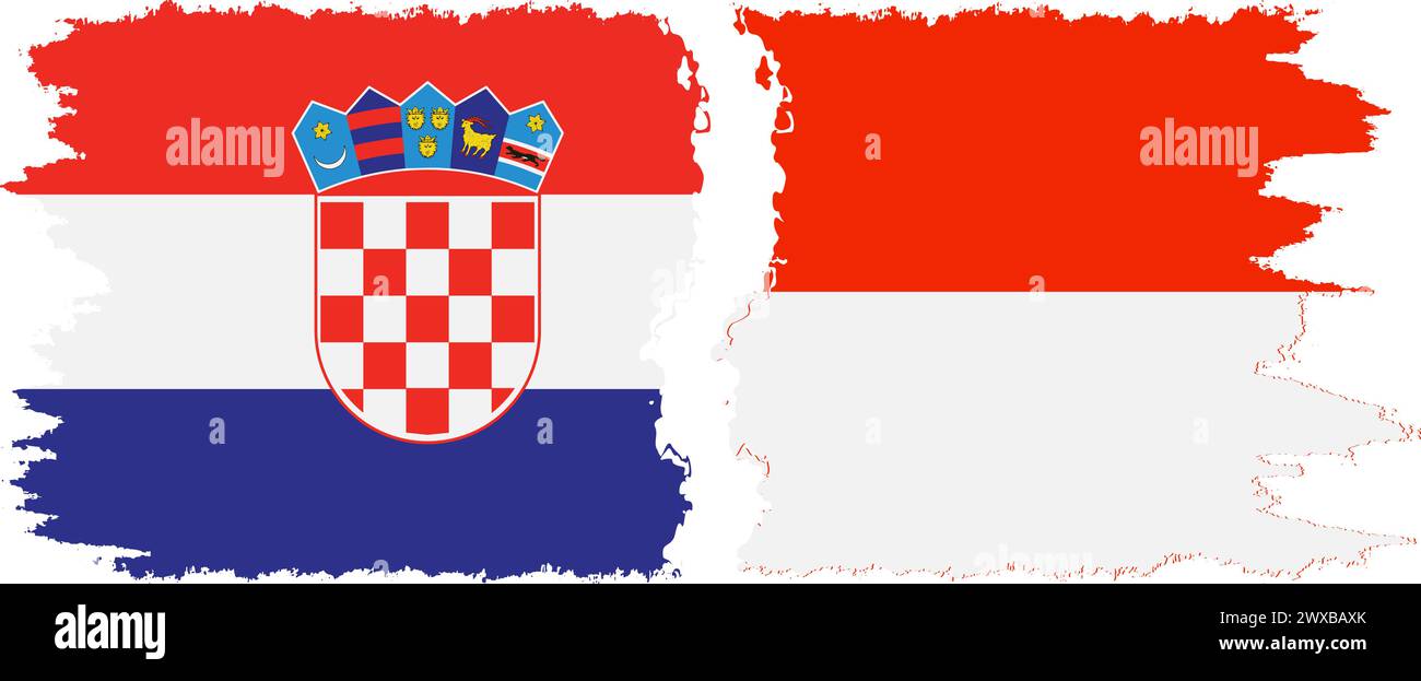 Indonesia and Croatia grunge flags connection, vector Stock Vector