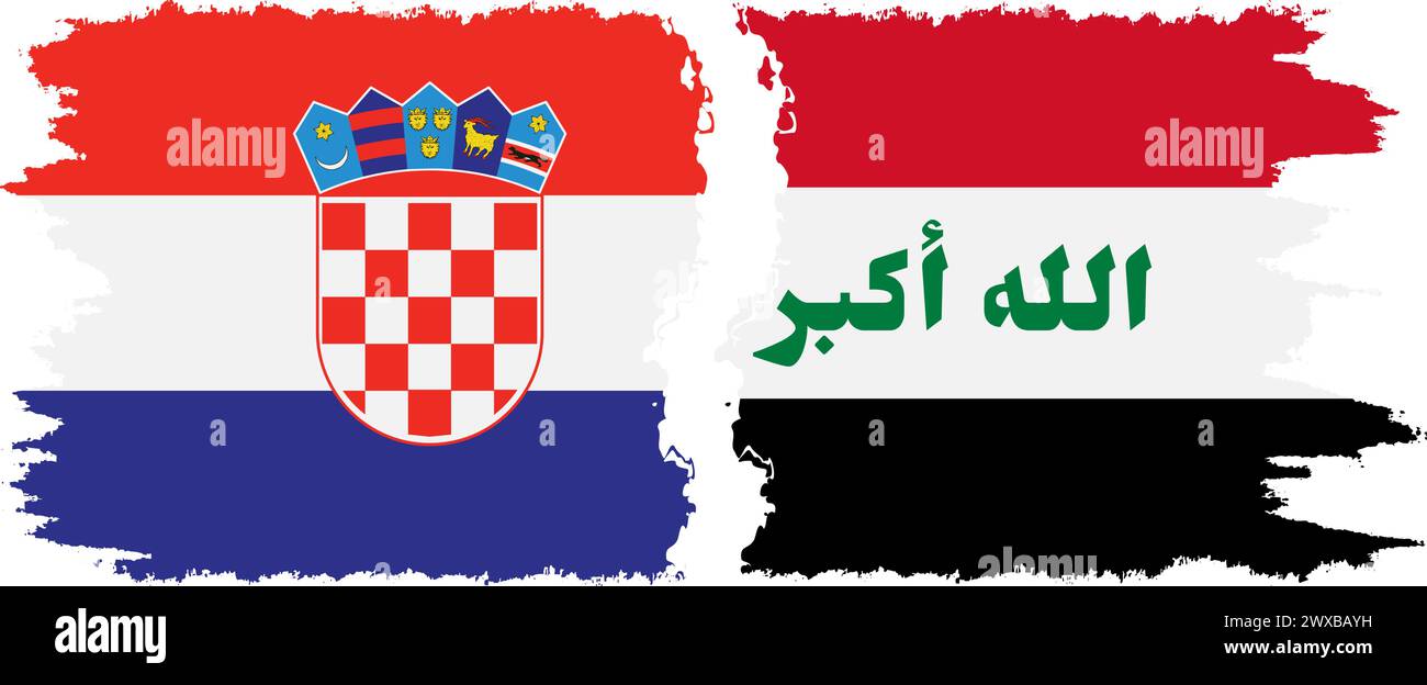 Iraq and Croatia grunge flags connection, vector Stock Vector