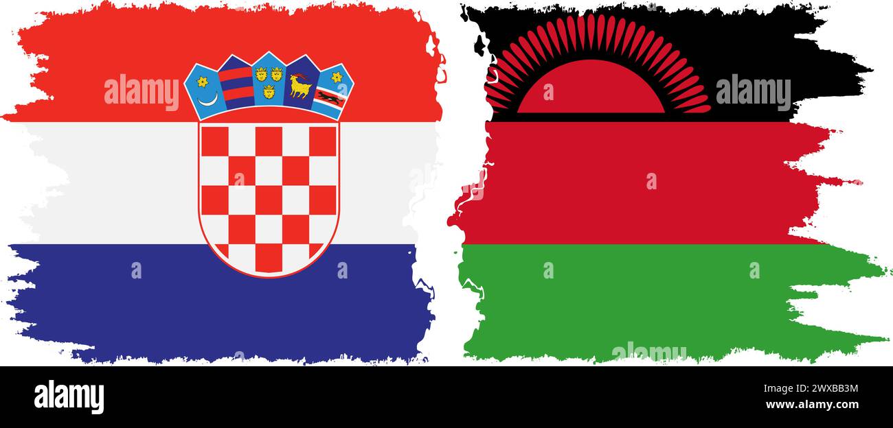 Malawi and Croatia grunge flags connection, vector Stock Vector