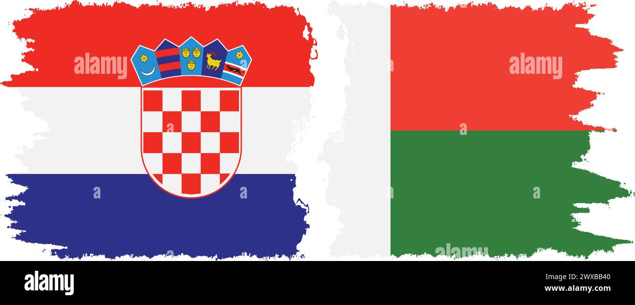 Madagascar and Croatia grunge flags connection, vector Stock Vector