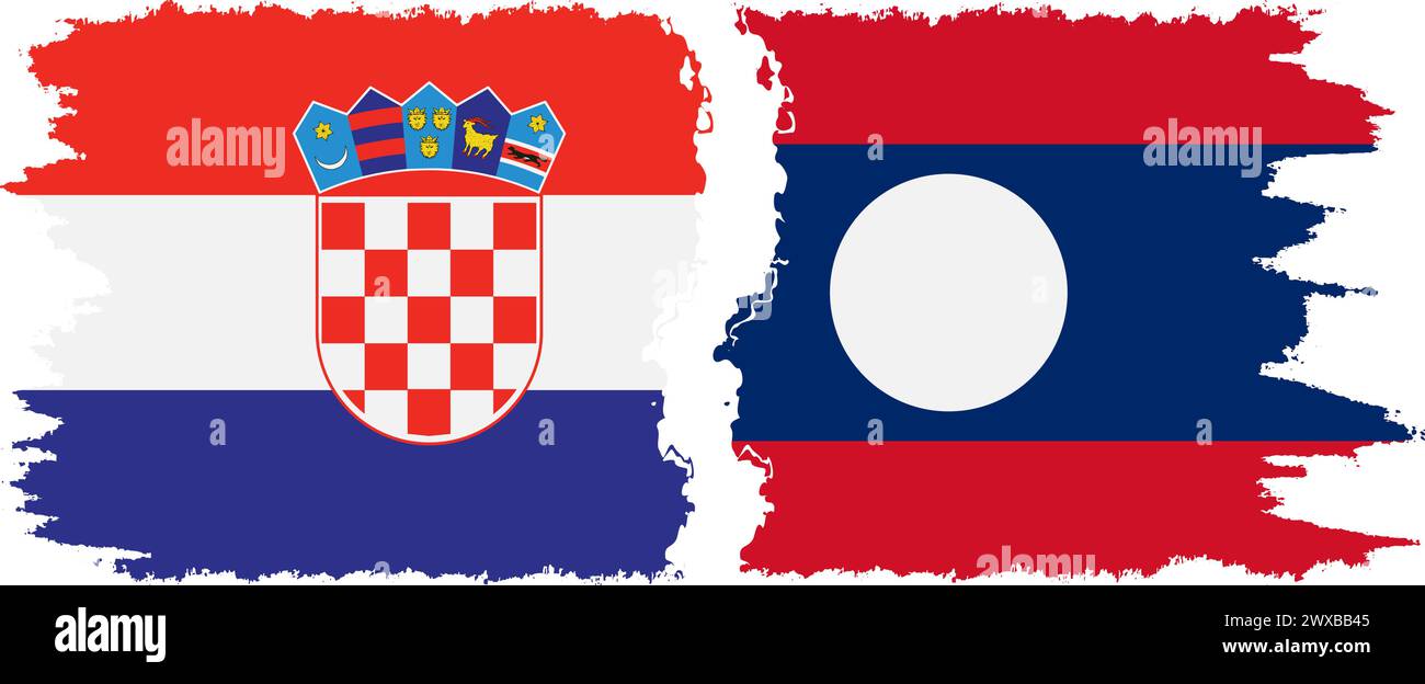 Laos and Croatia grunge flags connection, vector Stock Vector