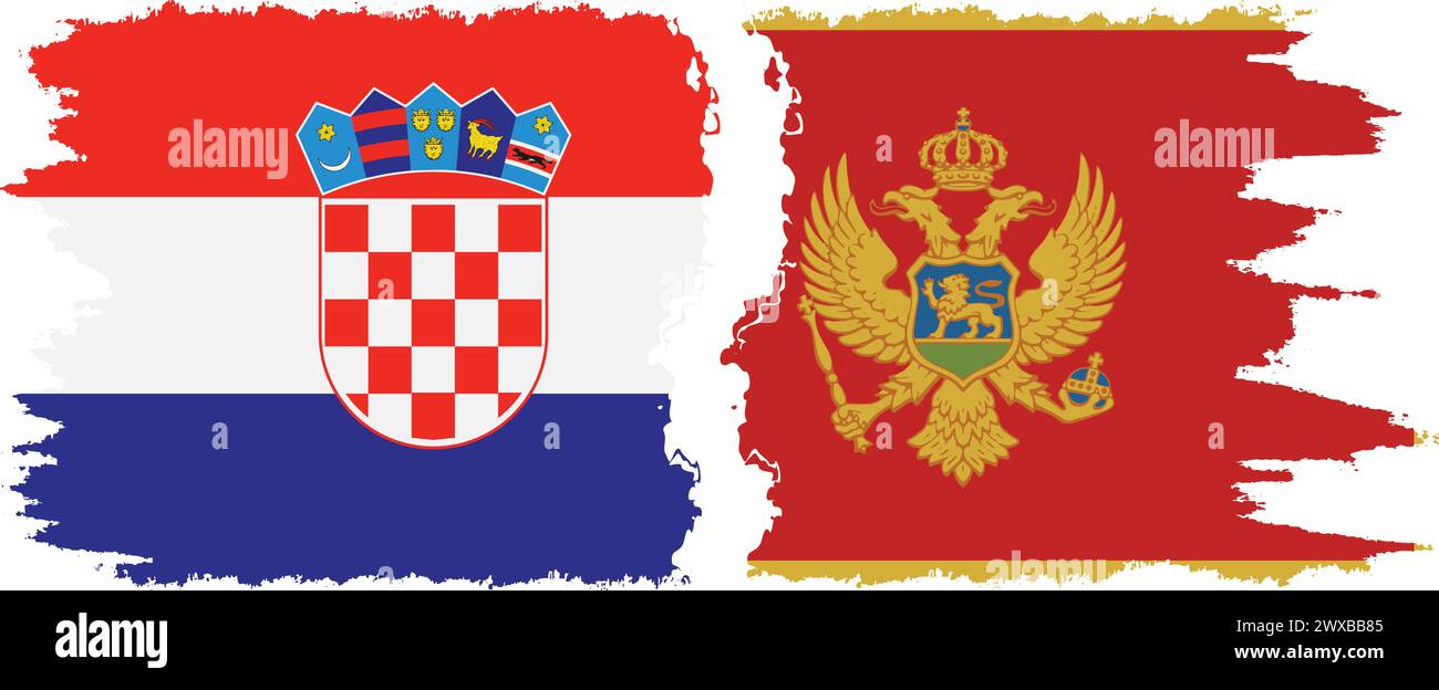 Montenegro and Croatia grunge flags connection, vector Stock Vector