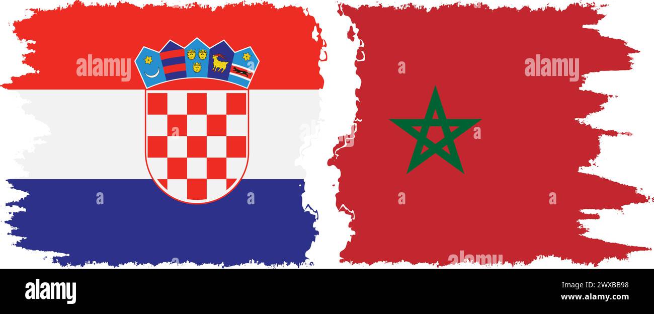 Morocco and Croatia grunge flags connection, vector Stock Vector