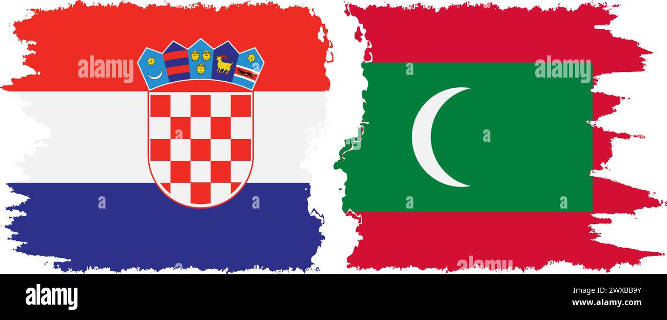 Maldives and Croatia grunge flags connection, vector Stock Vector