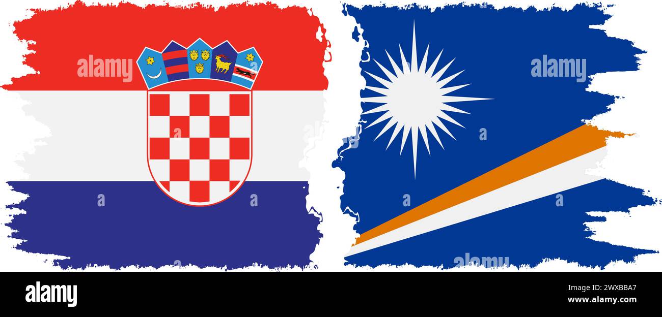 Marshall Islands and Croatia grunge flags connection, vector Stock Vector