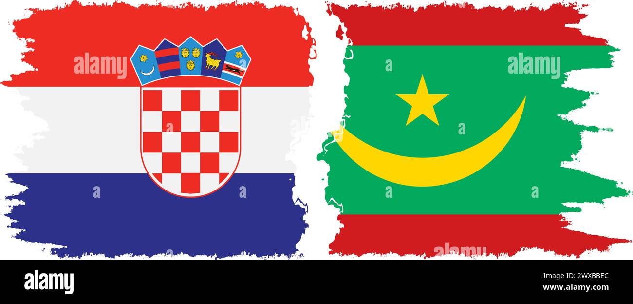 Mauritania and Croatia grunge flags connection, vector Stock Vector
