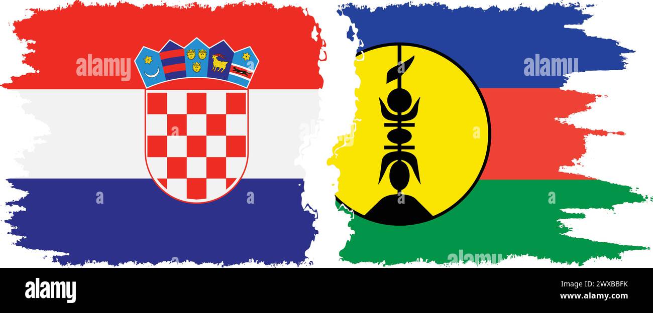 New Caledonia and Croatia grunge flags connection, vector Stock Vector