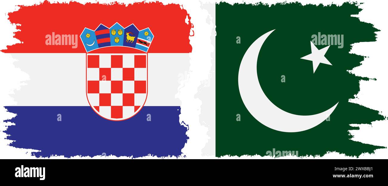 Pakistan and Croatia grunge flags connection, vector Stock Vector