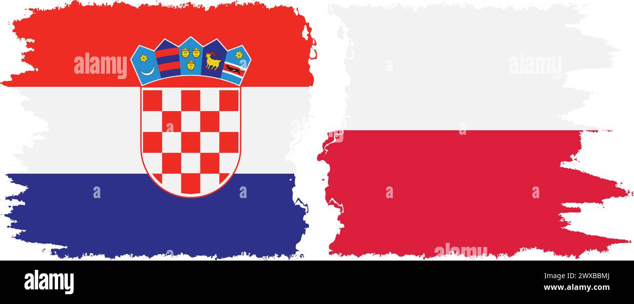 Poland and Croatia grunge flags connection, vector Stock Vector