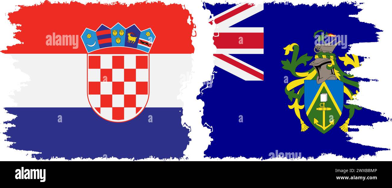 Pitcairn Islands and Croatia grunge flags connection, vector Stock Vector