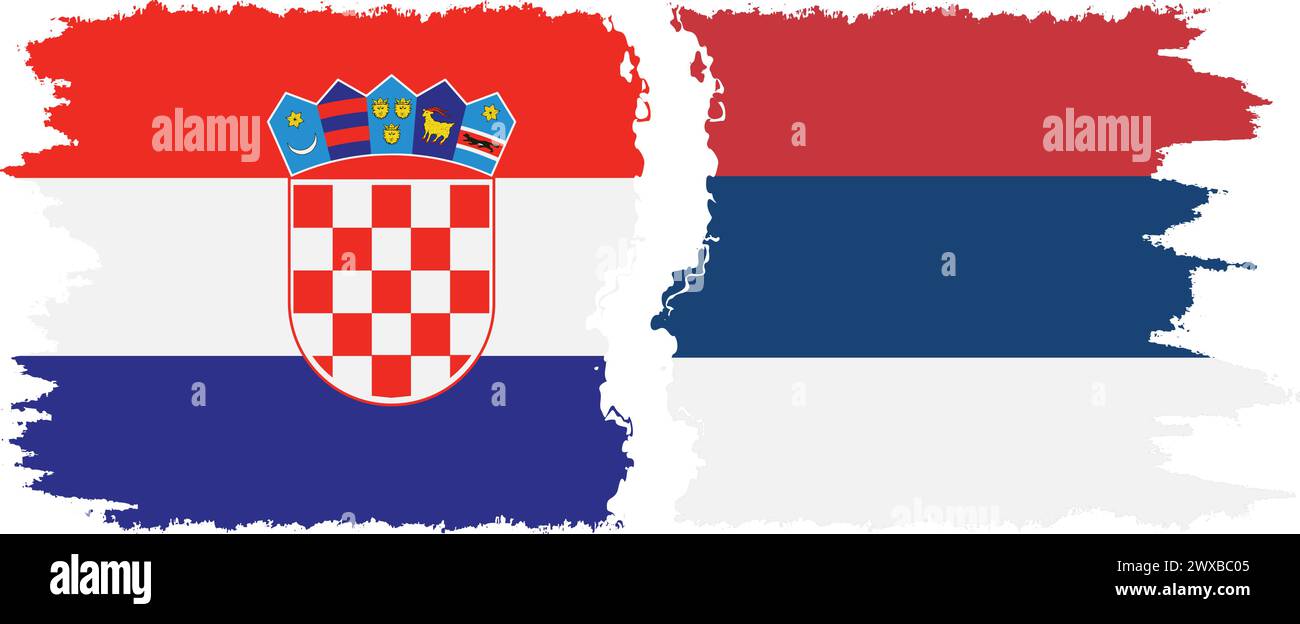 Serbia and Croatia grunge flags connection, vector Stock Vector