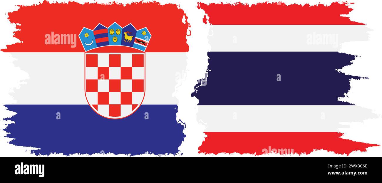 Thailand and Croatia grunge flags connection, vector Stock Vector