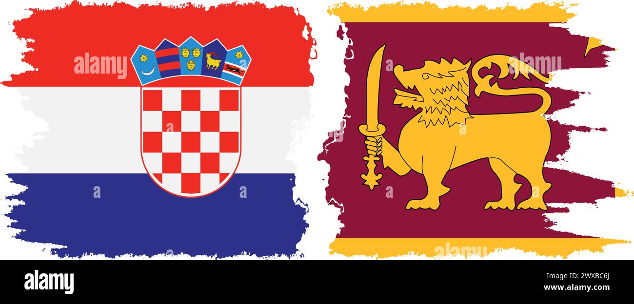 Sri Lanka and Croatia grunge flags connection, vector Stock Vector