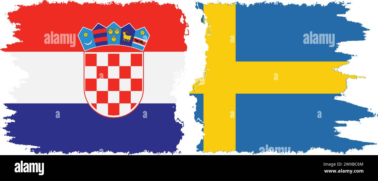Sweden and Croatia grunge flags connection, vector Stock Vector