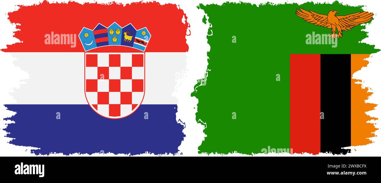Zambia and Croatia grunge flags connection, vector Stock Vector