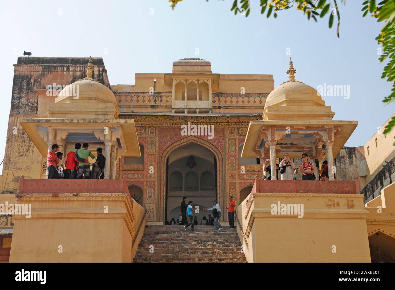 North Rjasthan Tourists visit a historic temple in India by daylight, Rajasthan, North ...