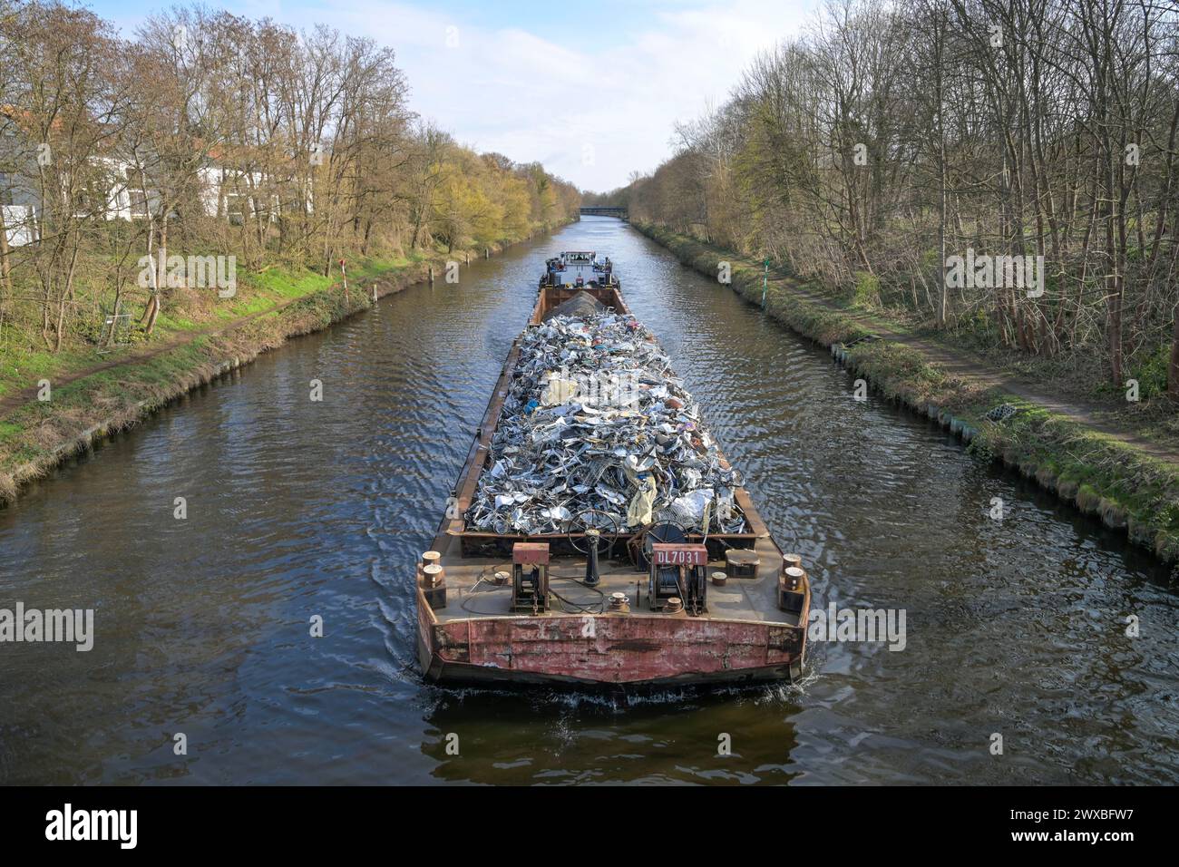 Teltow Canal, cargo ship, Lichterfelde, Steglitz-Zehlendorf, Berlin, Germany Stock Photo