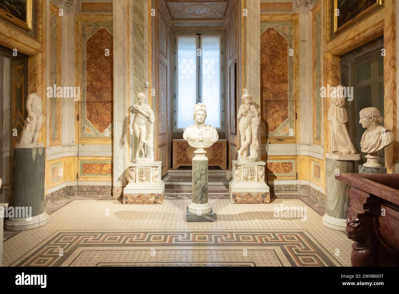Rome, Italy - 28 December 2023: Galleria Borghese - Borghese Gallery - ancient art museum interior, nobody Stock Photo