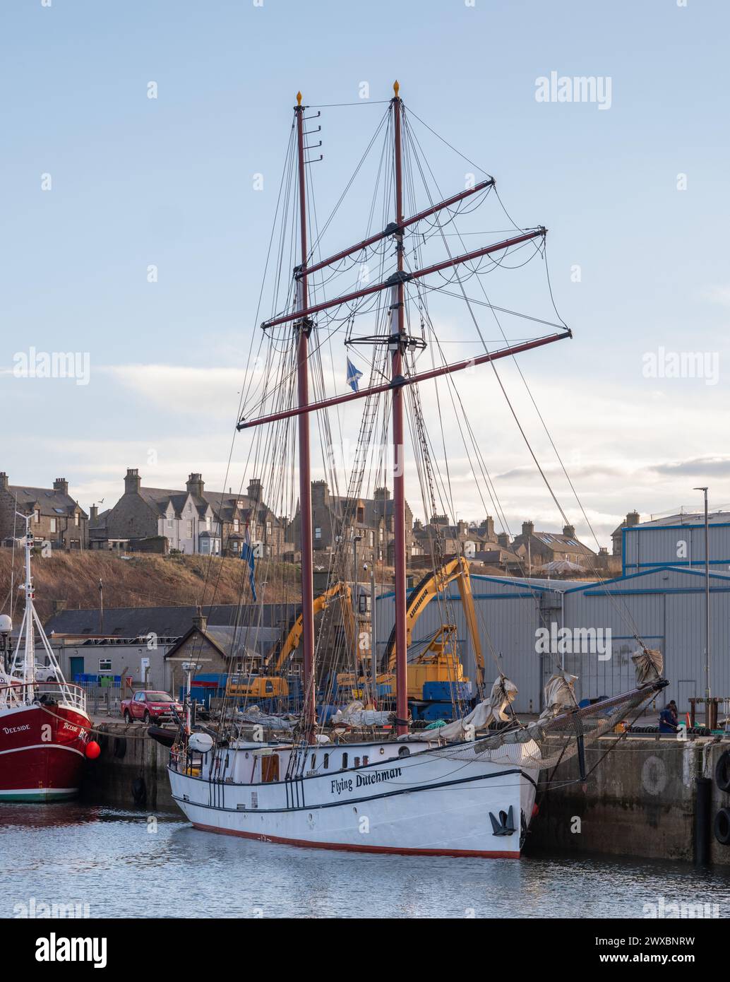 Buckie Harbour, Moray, UK. 29th Mar, 2024. This is the Flying Dutchman Tall Ship Sailing berthed at Pier 1 of Buckie Harbour. It arrived in this port today. Credit: JASPERIMAGE/Alamy Live News Stock Photo