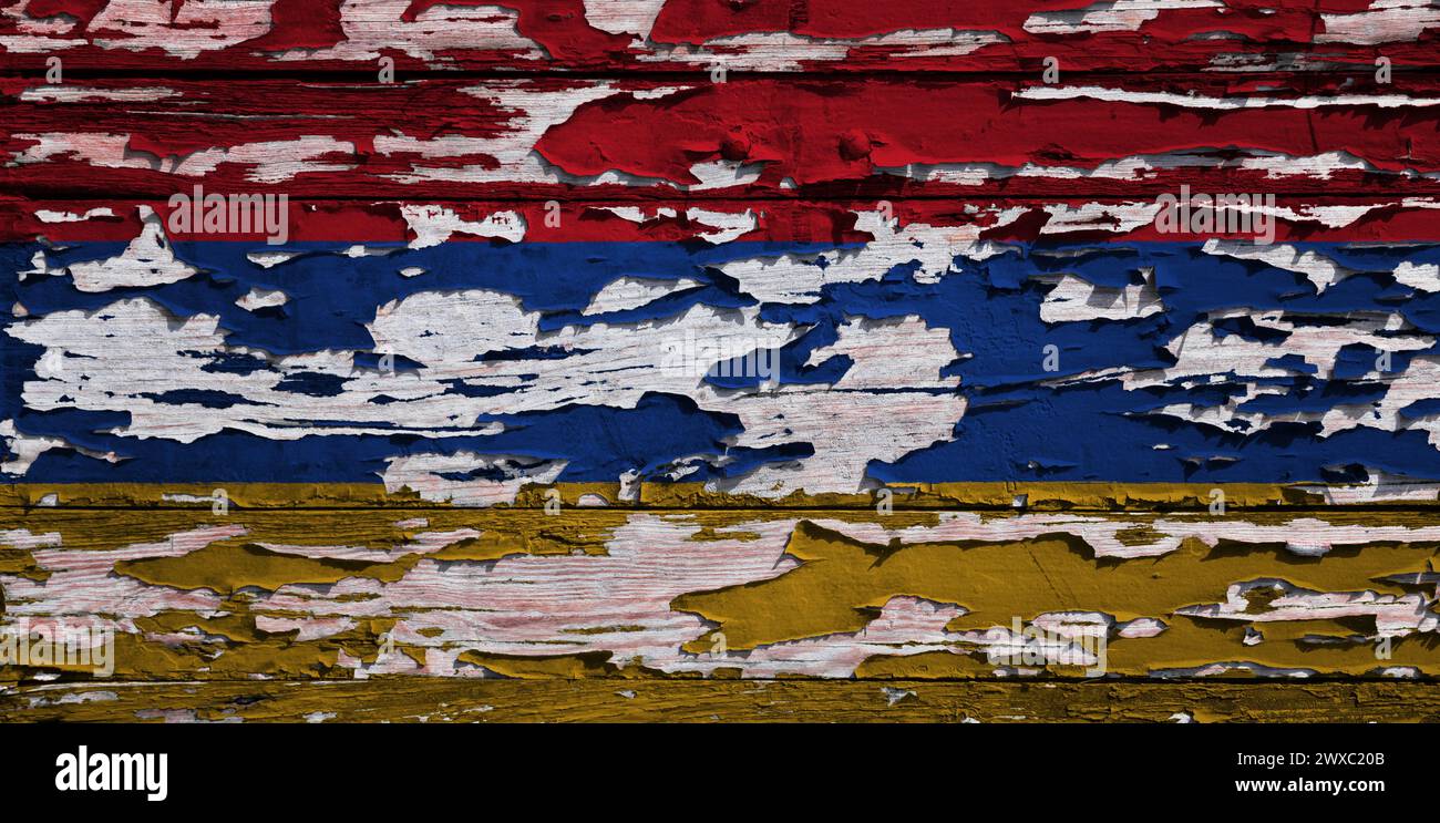 Flag of Armenia painted on a grunge wooden board Stock Photo - Alamy