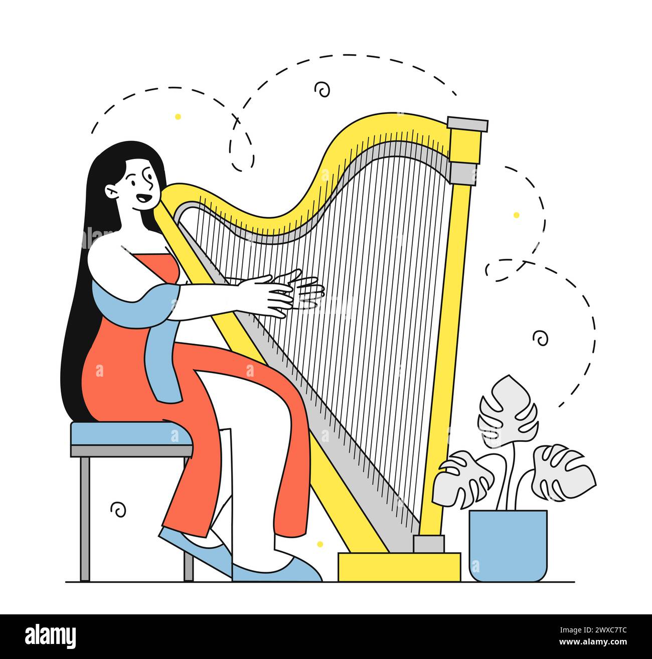 Harpist rehearsal vector doodle Stock Vector