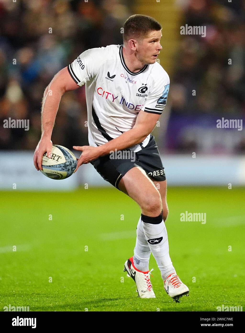 Saracens’ Owen Farrell during the Gallagher Premiership match at cinch Stadium at Franklin's Gardens, Northampton. Picture date: Friday March 29, 2024. Stock Photo