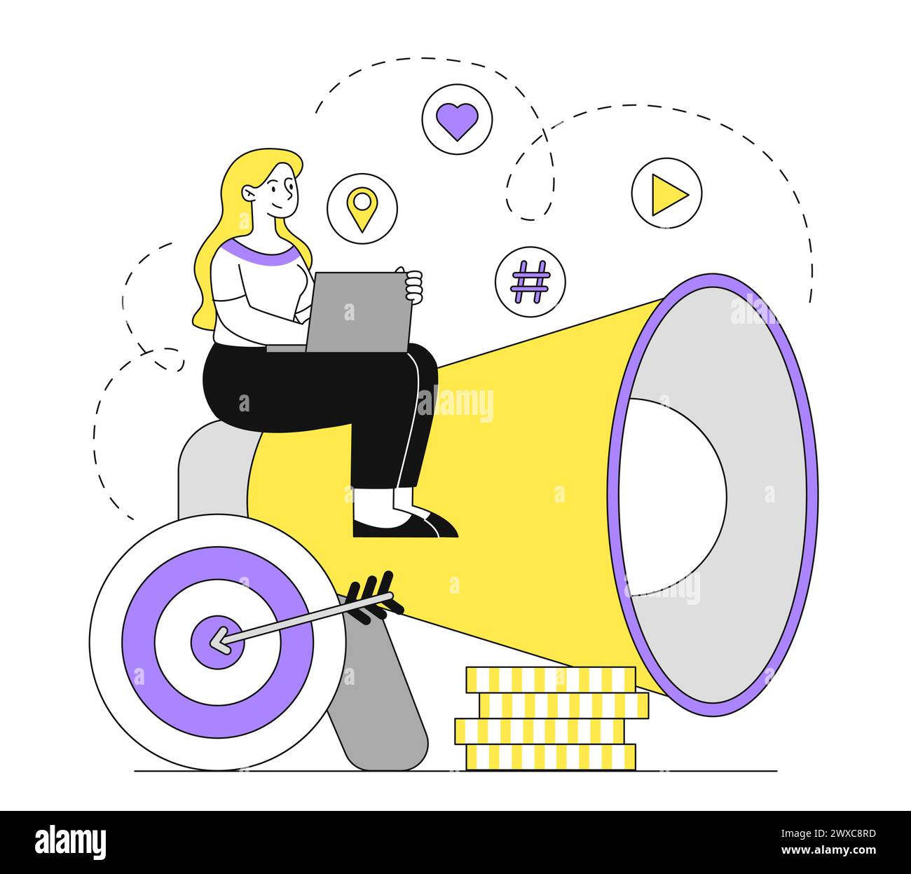 Woman with targeted advertising vector doodle Stock Vector