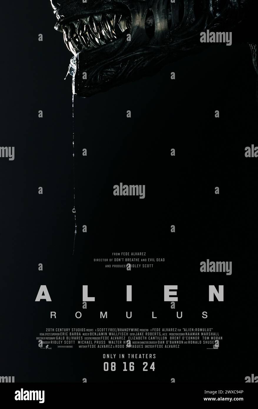 Alien: Romulus (2024) directed by Fede Alvarez and starring Isabela Merced, Cailee Spaeny and Archie Renaux. While scavenging the deep ends of a derelict space station, a group of young space colonizers come face to face with the most terrifying life form in the universe. US one sheet poster.***EDITORIAL USE ONLY*** Credit: BFA / 20th Century Studios Stock Photo