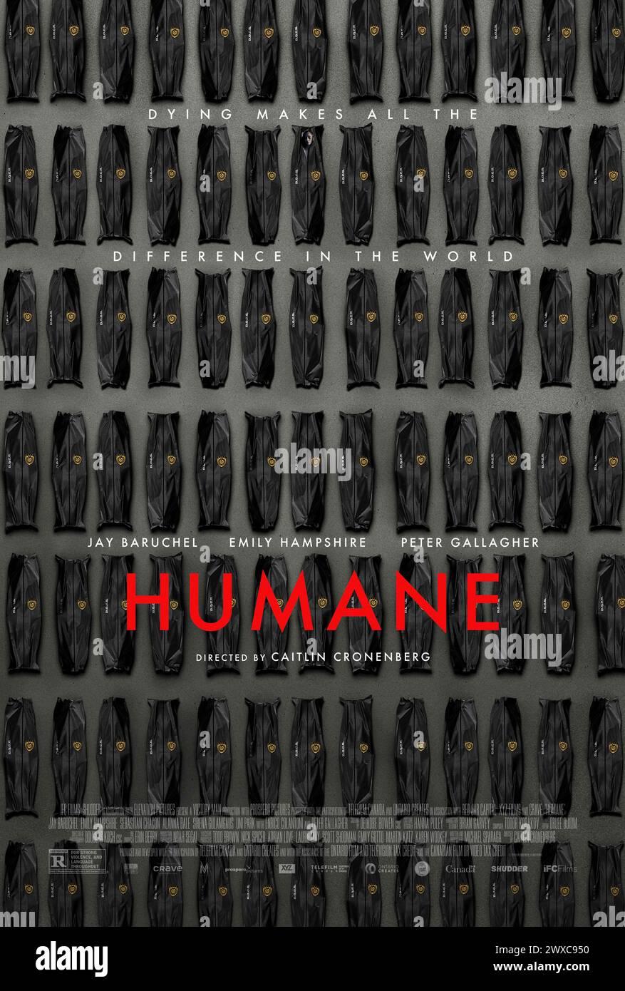 Humane (2024) directed by Caitlin Cronenberg and starring Jay Baruchel, Emily Hampshire and Peter Gallagher. In the wake of an environmental collapse that is forcing humanity to shed 20% of its population, a family dinner erupts into chaos when a father's plan to enlist in the government's new euthanasia program goes horribly awry. US one sheet poster.***EDITORIAL USE ONLY*** Credit: BFA / IFC Films Stock Photo