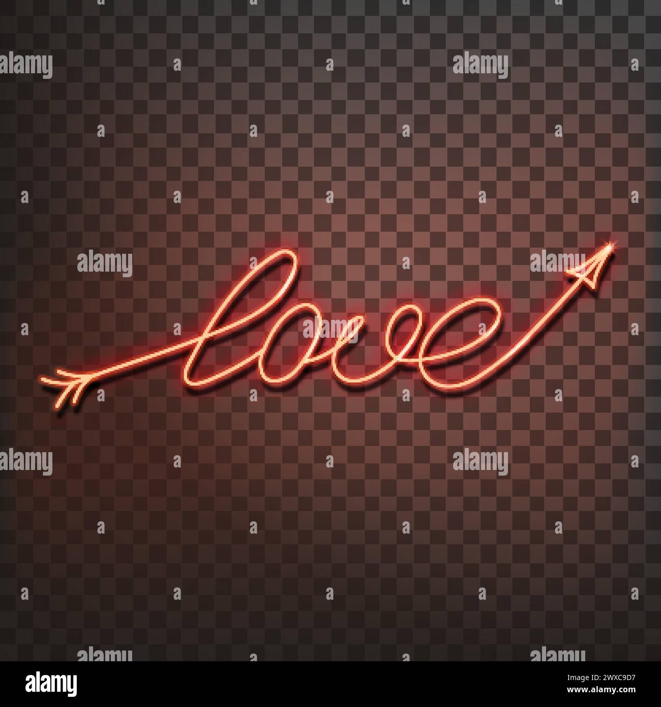 Neon word love. A bright red sign on a on a transparent background ...
