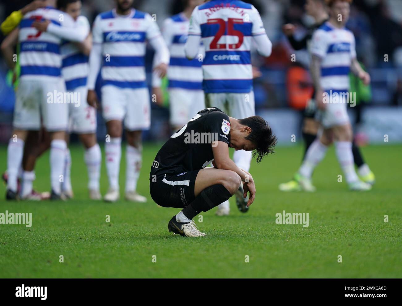 LONDON, ENGLAND - MARCH 29: Paik Seung-Ho of Birmingham City look dejected after losing the Sky Bet Championship match between Queens Park Rangers and Birmingham City at Loftus Road on March 29, 2024 in London, England.(Photo by Dylan Hepworth/MB Media) Stock Photo