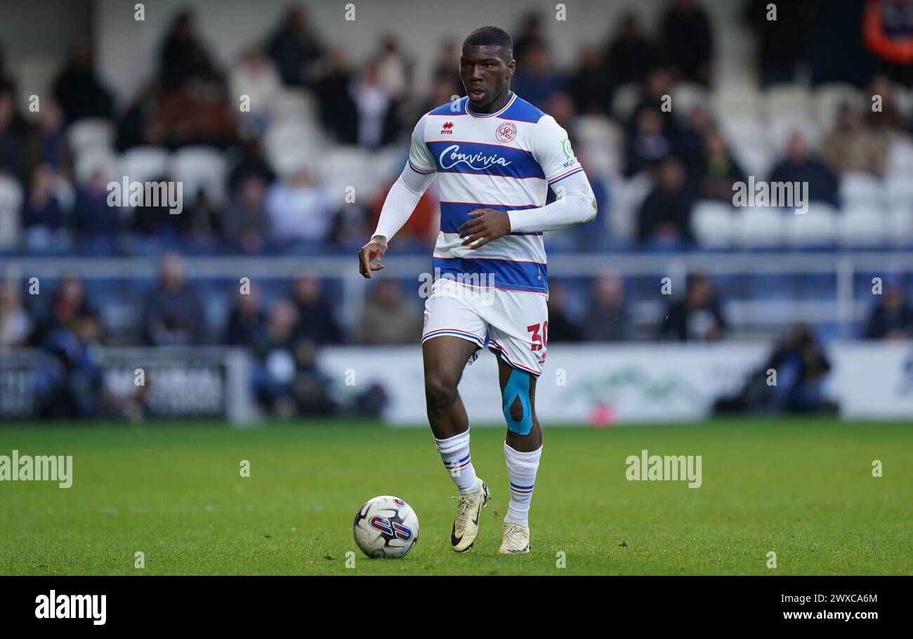 LONDON, ENGLAND - MARCH 29: Sinclair Armstrong of Queens Park Rangers during the Sky Bet Championship match between Queens Park Rangers and Birmingham City at Loftus Road on March 29, 2024 in London, England.(Photo by Dylan Hepworth/MB Media) Stock Photo