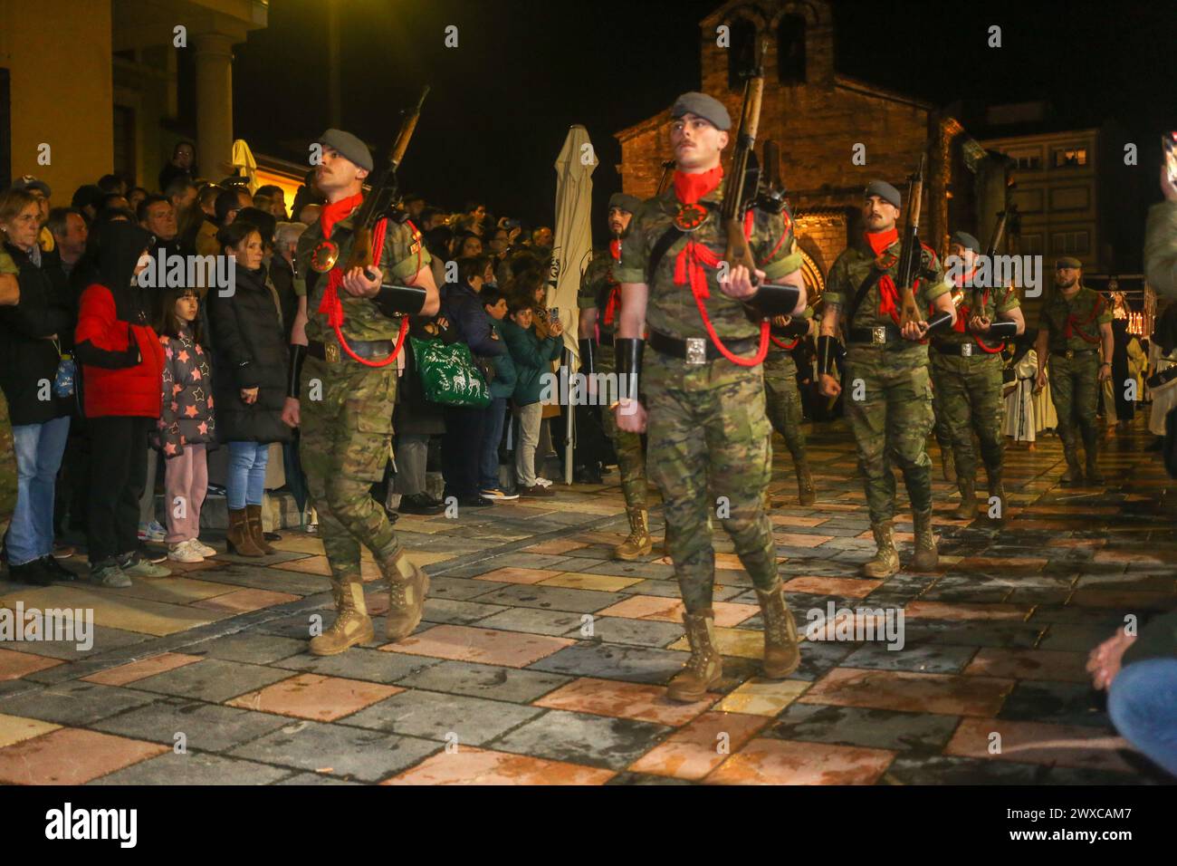 Avilés, Spain, March 29, 2024: Military of the 'Príncipe' Regiment Nº3 during Good Friday in Avilés, on March 29, 2024, in Avilés, Spain. Credit: Alberto Brevers / Alamy Live News. Stock Photo