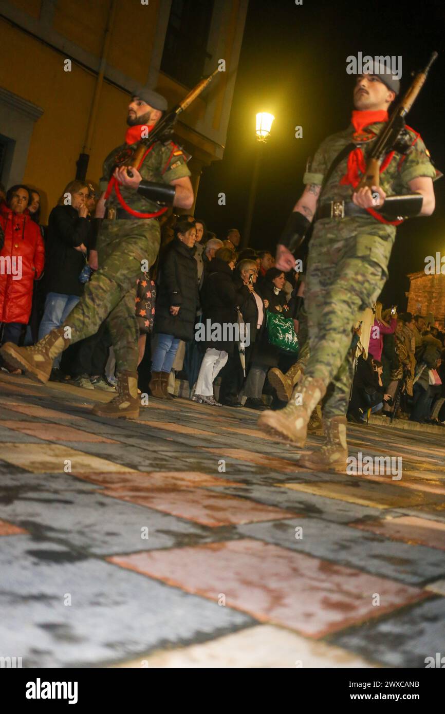 Avilés, Spain, March 29, 2024: Military of the 'Príncipe' Regiment Nº3 during Good Friday in Avilés, on March 29, 2024, in Avilés, Spain. Credit: Alberto Brevers / Alamy Live News. Stock Photo