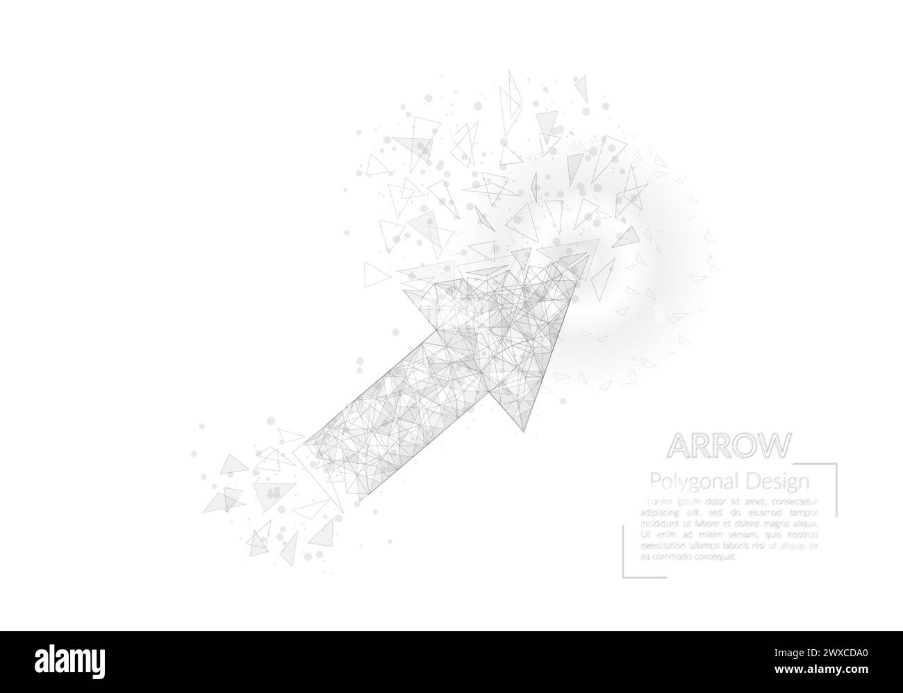 Abstract isolated image of arrow. Polygonal illustration looks like stars in the blask night sky in spase or flying glass shards. Digital design for Stock Vector