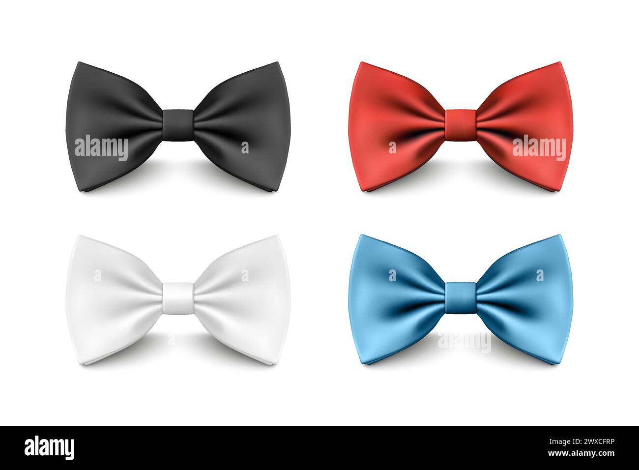 Vector 3D Realistic Red, Black, Blue, White Bow Tie Set Isolated. Silk ...