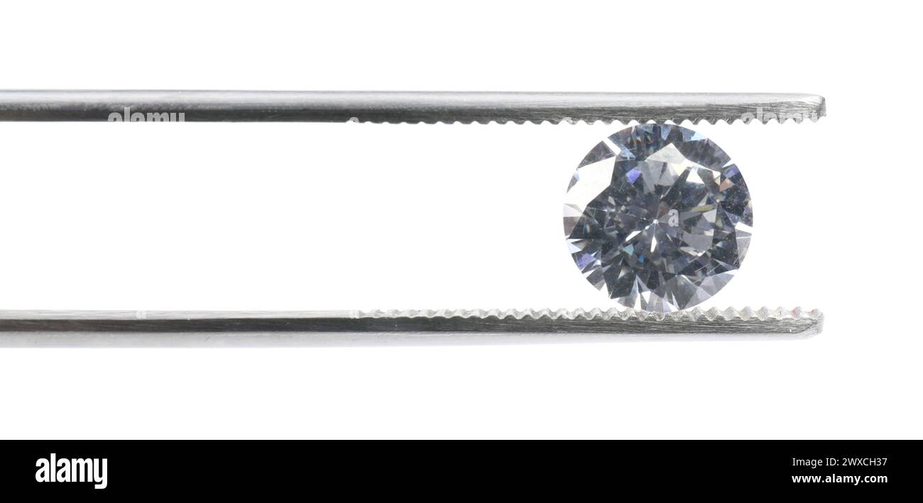 Tweezers with beautiful shiny diamond isolated on white Stock Photo - Alamy