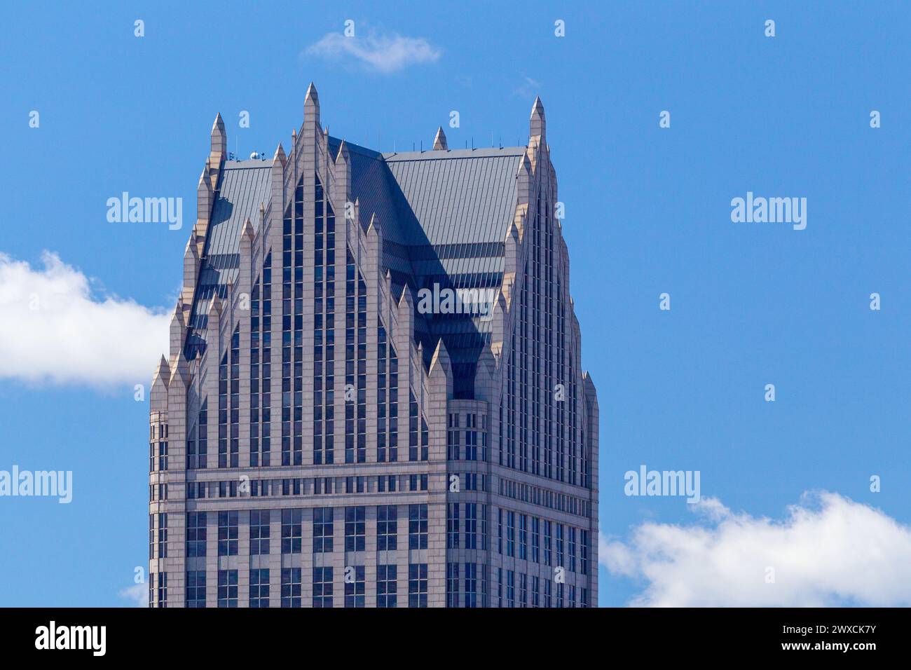 Rooftop architectural detail from Ally Detroit Center, formerly One ...